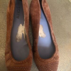 J. Crew Brown Suede Flats with Studded Detail
